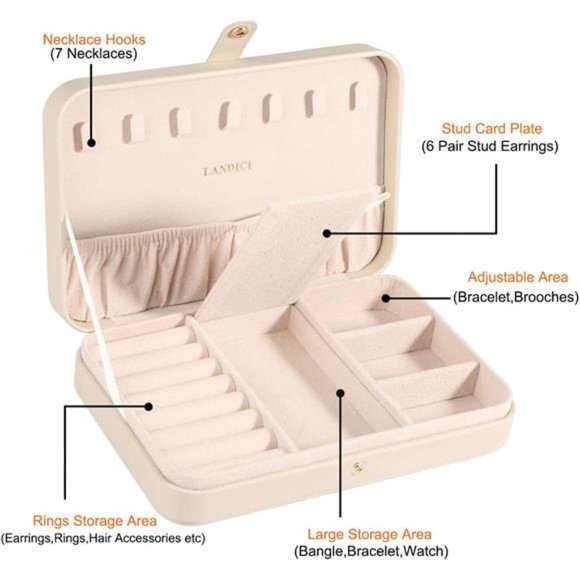 Small Jewelry Box for Women Girls, PU Leather Travel Jewelry Organizer Case - Picture 3 of 7